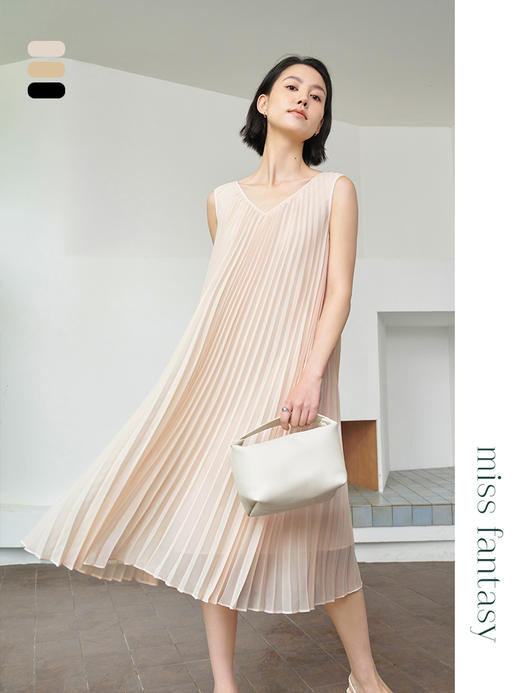 褶皱系列 V领压褶连衣裙（三色）FD4297235 商品图4