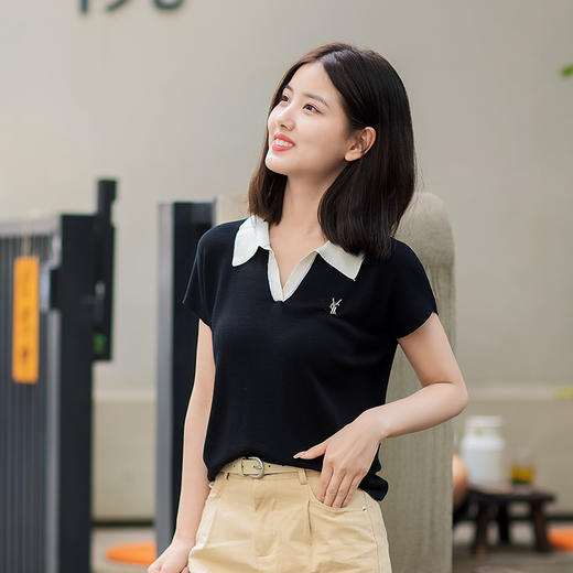 一姐私服|“永不过时”夏季薄款修身显瘦小POLO领短袖针织衫 商品图6