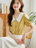【专属特价】熙世界法式撞色娃娃领衬衫女夏季2025年新款文艺风别致泡泡袖上衣 商品缩略图0