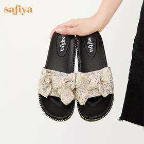 Safiya/索菲娅2023夏季新款闲适假日亮片蝴蝶结休闲外穿平底凉拖SF32110405