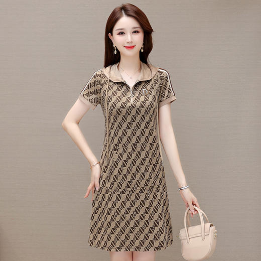 宽松休闲，时尚气质中长款字母格纹裙连帽卫衣连衣裙QYM-TYP-872336-Y 商品图5