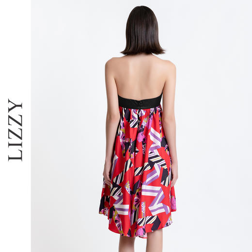 LIZZY2024时尚抹胸度假风挂脖肩带印花吊带露背连衣裙2792 商品图3