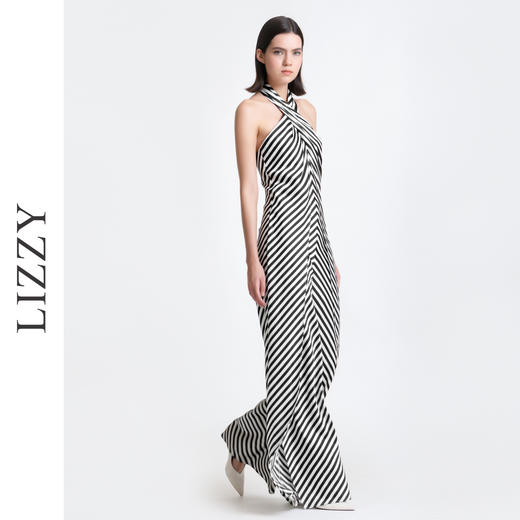 LIZZY 时尚摩登帅气露肩条纹无袖挂脖露肩阔腿连体裤长裤6860 商品图2