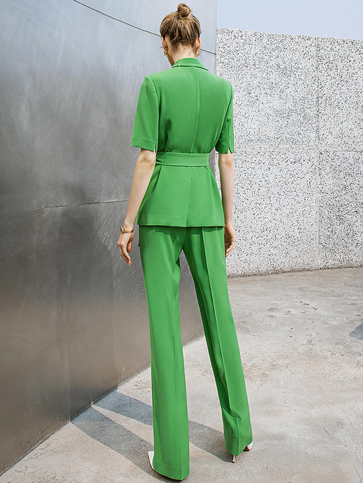 夏季新款高端绿色短袖西装套装女套裤时尚洋气西服休闲外套气质 商品图4