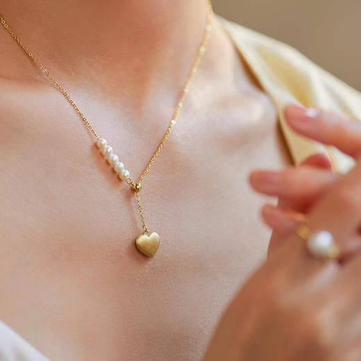 Manreya玛芮雅心动拾氛 爱心珍珠三件套装耳钉项链戒指组合新款小众礼物情人节礼物 商品图6