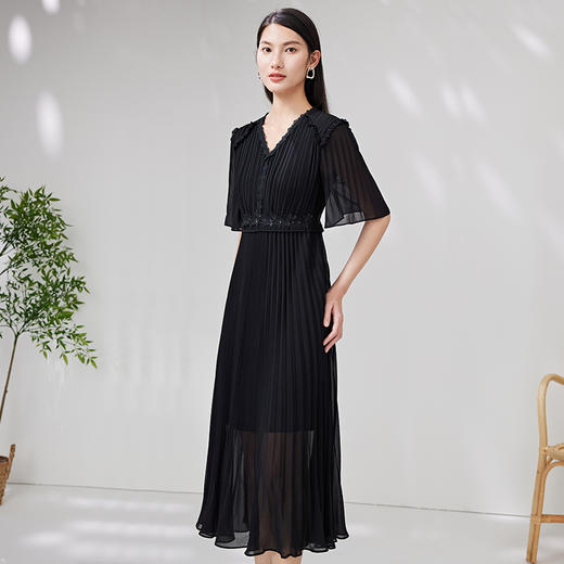 EITIE爱特爱夏季新款V领气质蕾丝拼接连衣裙礼服7077704 商品图1