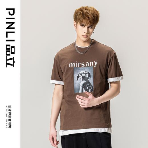 PINLI品立春季新款圆领印花短袖T恤男士潮牌上衣BG231111010 商品图3