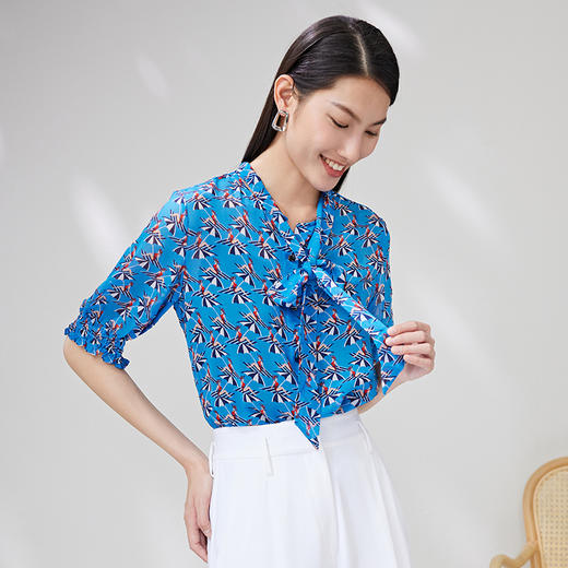 EITIE爱特爱夏季新款印花翻领显瘦透气衬衫度假风上衣6609310衬衣 商品图2