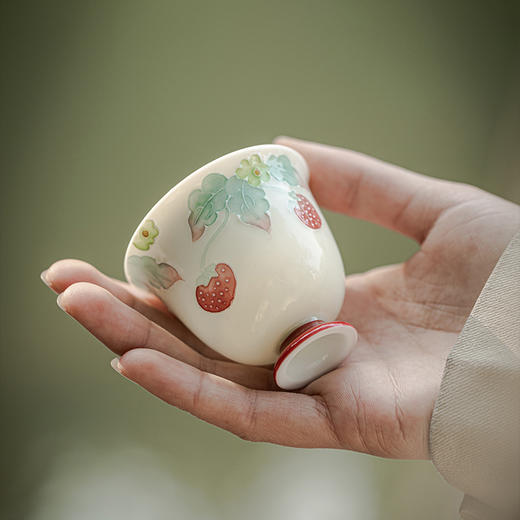 岚工坊定制款 树莓派 清如茶杯 主人杯手绘草莓高足品茗杯软萌治愈系个人专用喝茶杯 商品图0