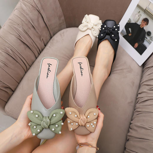 【柔软舒适耐磨，修饰腿形】2023新款甜美风韩风包头半拖鞋女学院风格女鞋 商品图2