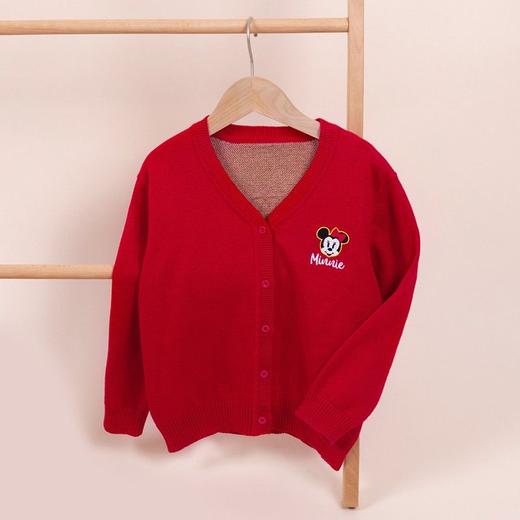 迪士尼童装 儿童纯棉毛衣春秋女童针织衫中小童女孩开衫新年大红221S1664 商品图3