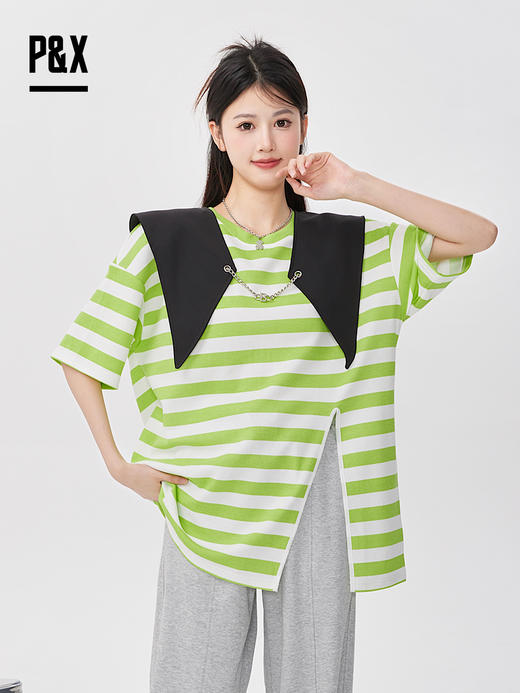 P&X设计师女装 针织短款T恤宽松短袖 823202880B 绿色 商品图3