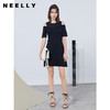NEELLY纳俪商场同款露肩连衣裙设计感法式女A字裙中长款收腰显瘦N23044Y04555 商品缩略图0
