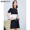NEELLY纳俪商场同款露肩连衣裙设计感法式女A字裙中长款收腰显瘦N23044Y04555 商品缩略图1