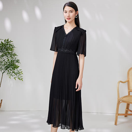 EITIE爱特爱夏季新款V领气质蕾丝拼接连衣裙礼服7077704 商品图2