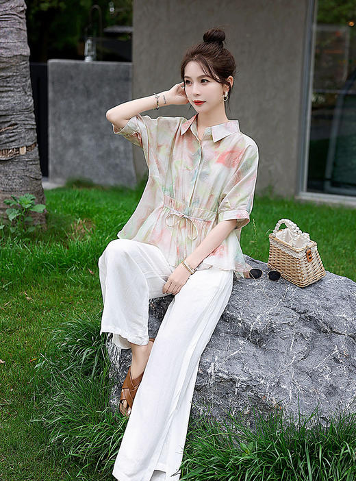 清新田园风，亚麻裤配天丝印花两件套（配吊带）HR-SYY32110W-1 商品图9