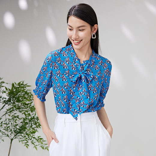 EITIE爱特爱夏季新款印花翻领显瘦透气衬衫度假风上衣6609310衬衣 商品图1