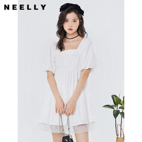 NEELLY纳俪气质方领连衣裙女泡泡袖甜美白色娃娃裙夏季大摆A字裙N23044Y04571