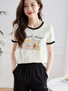 【专属特价】熙世界美式复古印花T恤女2025夏季新款时尚撞色圆领短袖体恤上衣 商品缩略图0