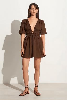 FAITHFULL THE BRAND - ROMA MINI DRESS-CHOCOLATE - 女装 - 连身裙 - 巧克力色