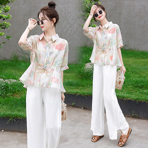 清新田园风，亚麻裤配天丝印花两件套（配吊带）HR-SYY32110W-1 商品图1