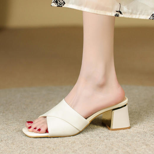 品质好货 | Safiya索菲娅2023新款二层牛皮鞋外穿凉拖粗跟高跟鞋百搭拖鞋子女鞋 商品图7