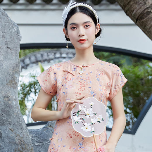 复古中国风，女装夏季新款苎麻全开襟平裁改良圆领旗袍OY-220221 商品图1