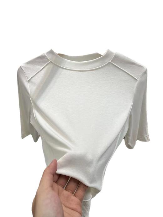 【显白显气质，巨百搭】欧货高J感短袖T恤女鱼骨韩版中领大码设计感纯色小众打底衫 商品图4