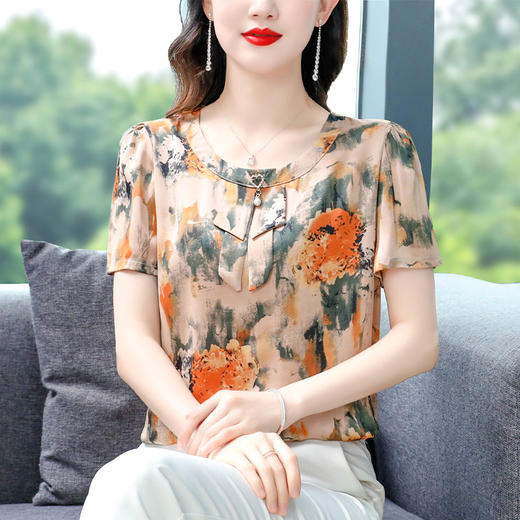 KQL A83N6224印花雪纺衫时尚减龄百搭娃娃领宽松衬衫 商品图1