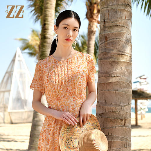 佐尔美夏季新款 清新甜美100%桑蚕丝真丝小碎花连衣裙女E32LS51 商品图3