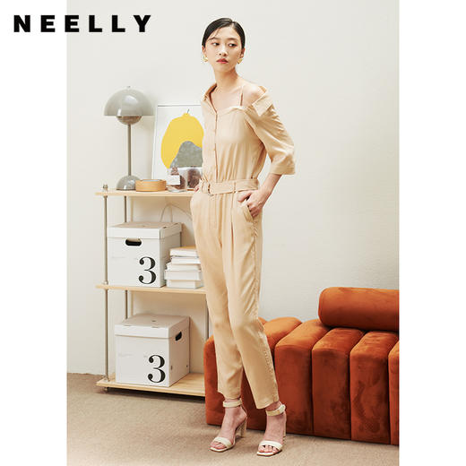 NEELLY纳俪商场同款时尚连体裤套装秋季设计感露肩上衣百搭阔腿裤N23044Q04552 商品图2