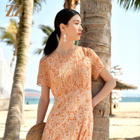 佐尔美夏季新款 清新甜美100%桑蚕丝真丝小碎花连衣裙女E32LS51