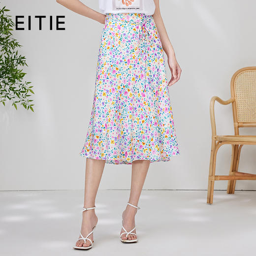 EITIE爱特爱夏季新款优雅温柔高腰显瘦印花中长款半身裙7006713 商品图0