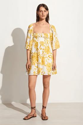 FAITHFULL THE BRAND - DALLIA MINI DRESS-CAGLIARI FLORAL PRINT - 女装 - 连身裙 - 黄色印花