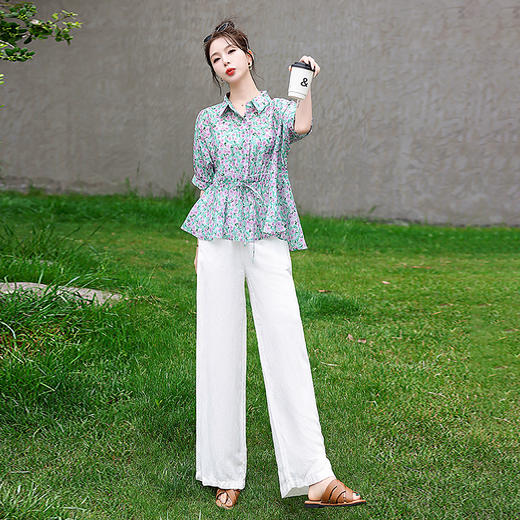 清新田园风，亚麻裤配天丝印花两件套（配吊带）HR-SYY32110W-1 商品图5