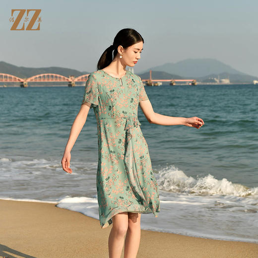 佐尔美夏季新款 气质100%桑蚕丝真丝小碎花连衣裙女E32LS50 商品图3