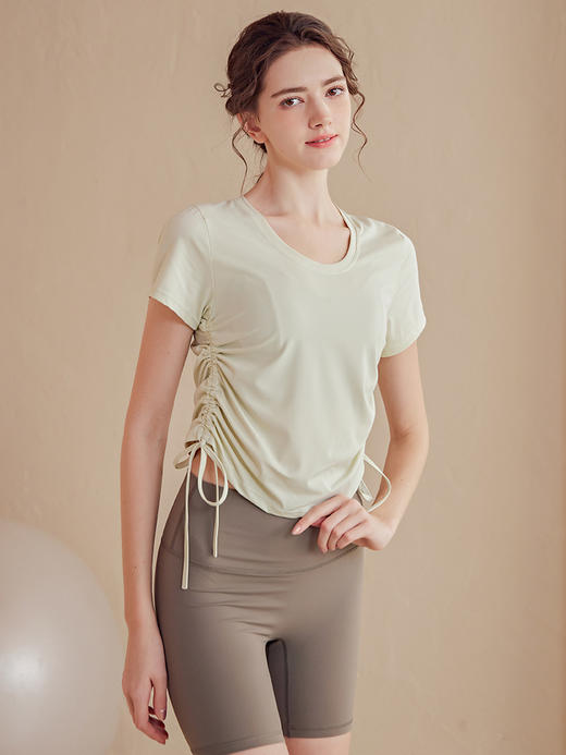 2023luulu新品双侧抽绳高端莱卡luulu瑜伽服女性感速干透气运动短袖上衣T恤 商品图3