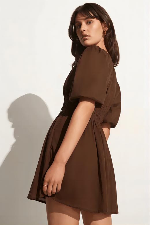 FAITHFULL THE BRAND - ROMA MINI DRESS-CHOCOLATE - 女装 - 连身裙 - 巧克力色 商品图3