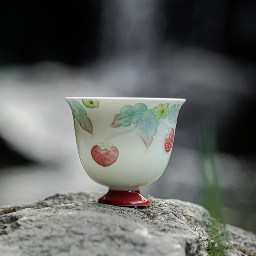 岚工坊定制款 树莓派 清如茶杯 主人杯手绘草莓高足品茗杯软萌治愈系个人专用喝茶杯 商品图2