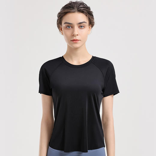新款后背褶皱瑜伽服短袖纯色运动t恤女显瘦设计宽松健身上衣SQ 000 1095 商品图2