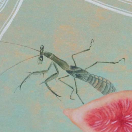 谢莹《同心》国画花鸟 33CM*33CM 约1.0平尺 金笺卡纸（未装框）【原作编号GH0030】 商品图2