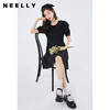 NEELLY纳俪不对称设计翻领连衣裙女泡泡袖A字裙中长款收腰小黑裙 商品缩略图3