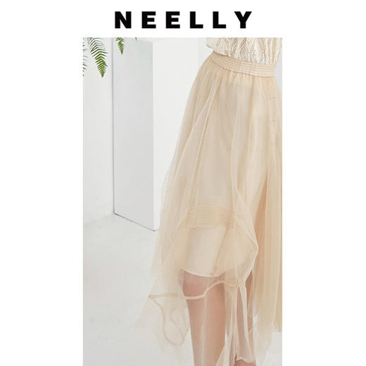 NEELLY纳俪商场同款不规则网纱裙高腰中长款抽褶A字公主裙半身裙 商品图2