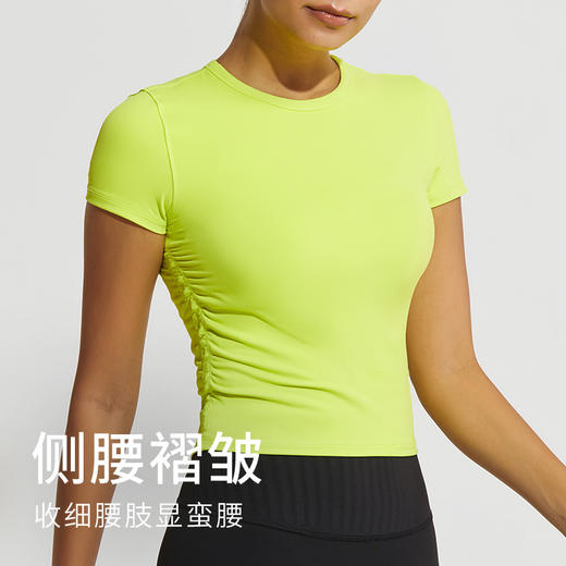 【特卖】科里芙侧腰褶皱圆领运动短袖美式健身服运动修身春夏 商品图1