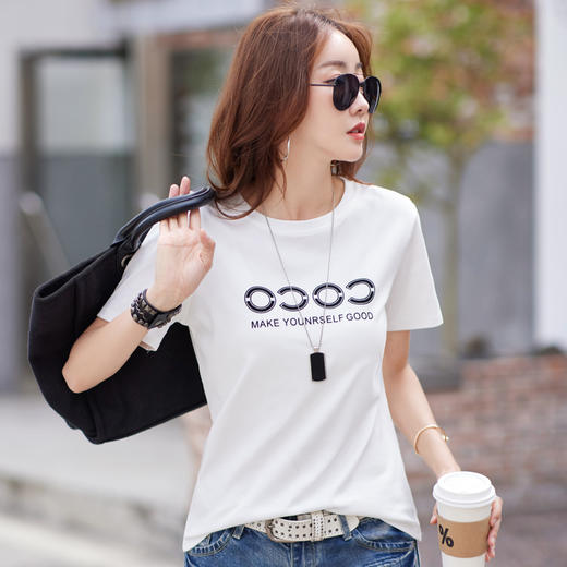 雀说~纯棉t恤女短袖2023新款夏装韩版潮宽松百搭圆领半袖体恤ins82315 商品图4