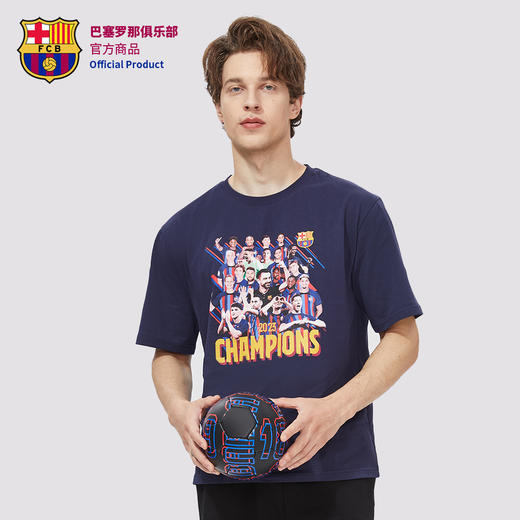 巴塞罗那俱乐部官方商品丨巴萨夺冠加维球迷印花创意球员圆领短袖 商品图4