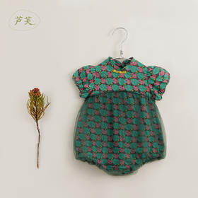 【马克珍妮 中国风】新款夏装 女童网纱旗袍短袖连体衣230730