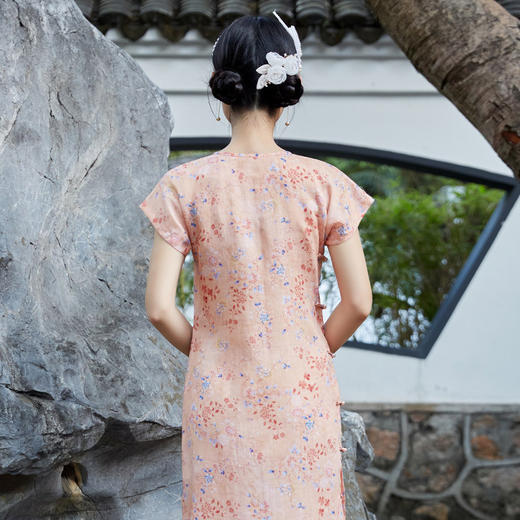 复古中国风，女装夏季新款苎麻全开襟平裁改良圆领旗袍OY-220221 商品图3