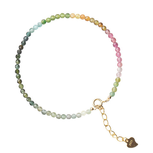 「七彩云彩！切面款」细2mm彩虹小碧玺手链 女旺夫石14k金渐变ins小众水晶手饰时尚饰品 商品图4