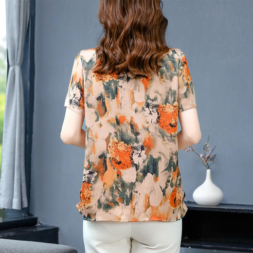 KQL A83N6224印花雪纺衫时尚减龄百搭娃娃领宽松衬衫 商品图3